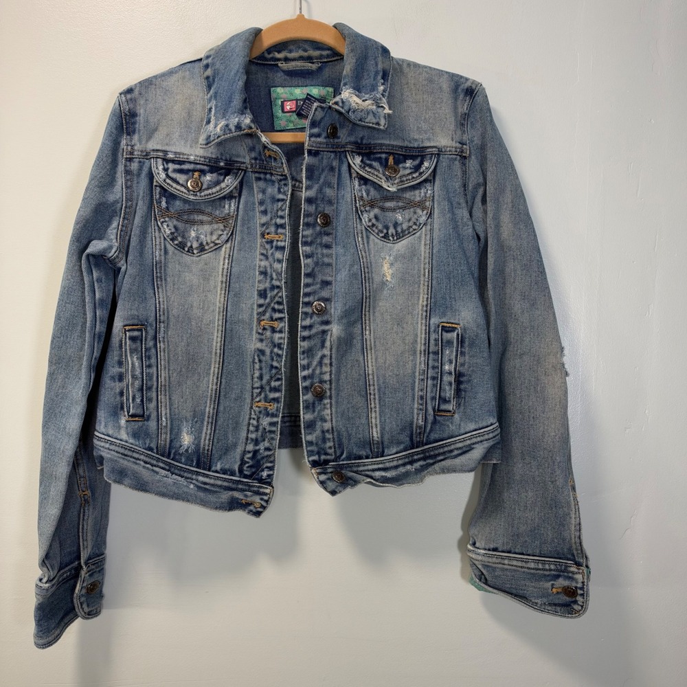 Duck Head Jeans Co Vintage Y2K Distressed Denim Trucker Jacket Blue XL